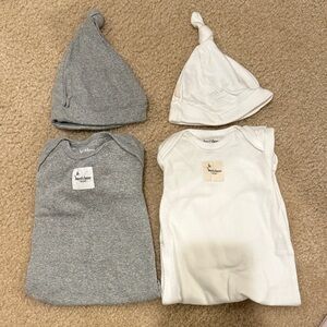 Burt's Bees Baby Grey & White Knot Hats and Onesies Set